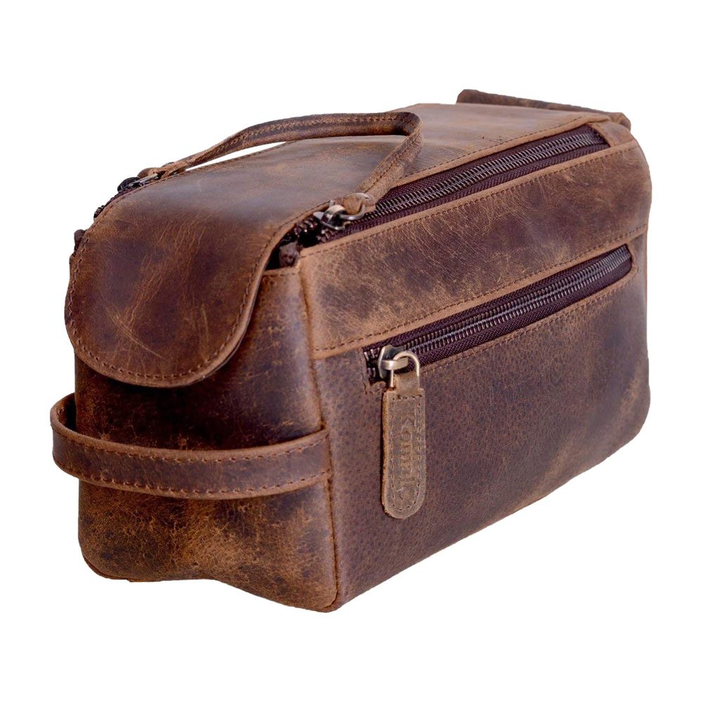 Premium Buffalo Leather Unisex Toiletry Bag Travel Dopp Kit💙